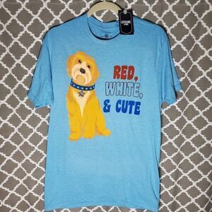 NEW Leisure Lounge Red White & Cute Maltipoo Fur the Love of Paws T Shirt M Blue